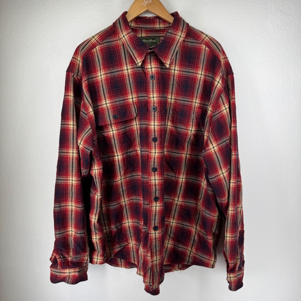 Eddie Bauer‎ Mens Plaid Flannel Button Top Size XL Pockets Thick Heavy Outdoors